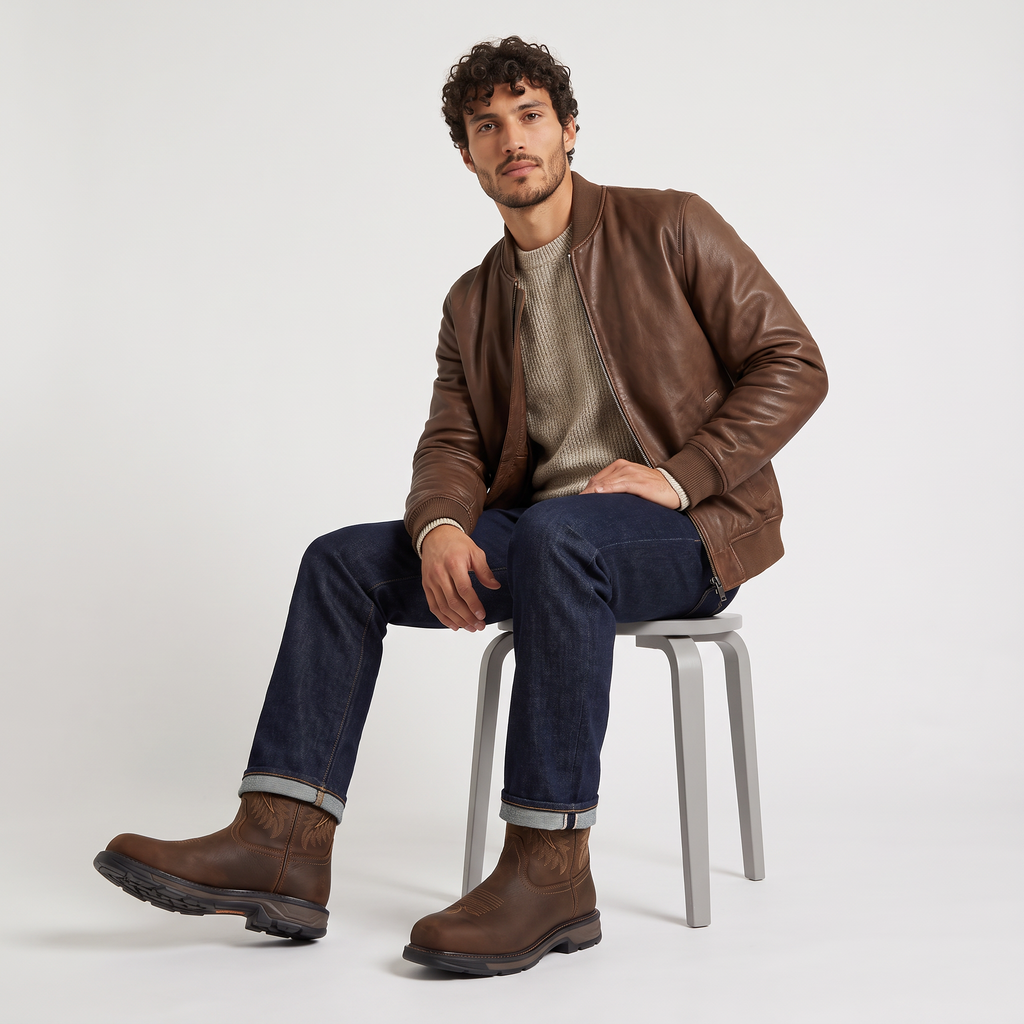 Men's Waterproof Wide Square Toe Work Boots