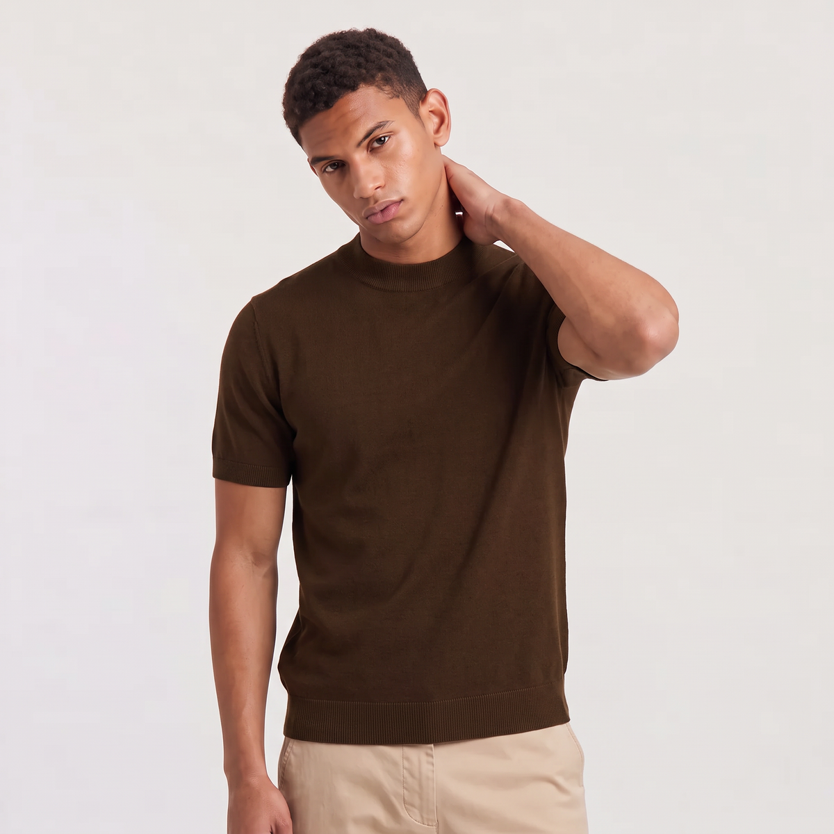 Men's Crew Neck Fine Knit Short Sleeve T-Shirt