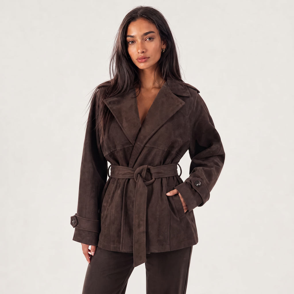 Women's Cropped Suede Trench Jacket