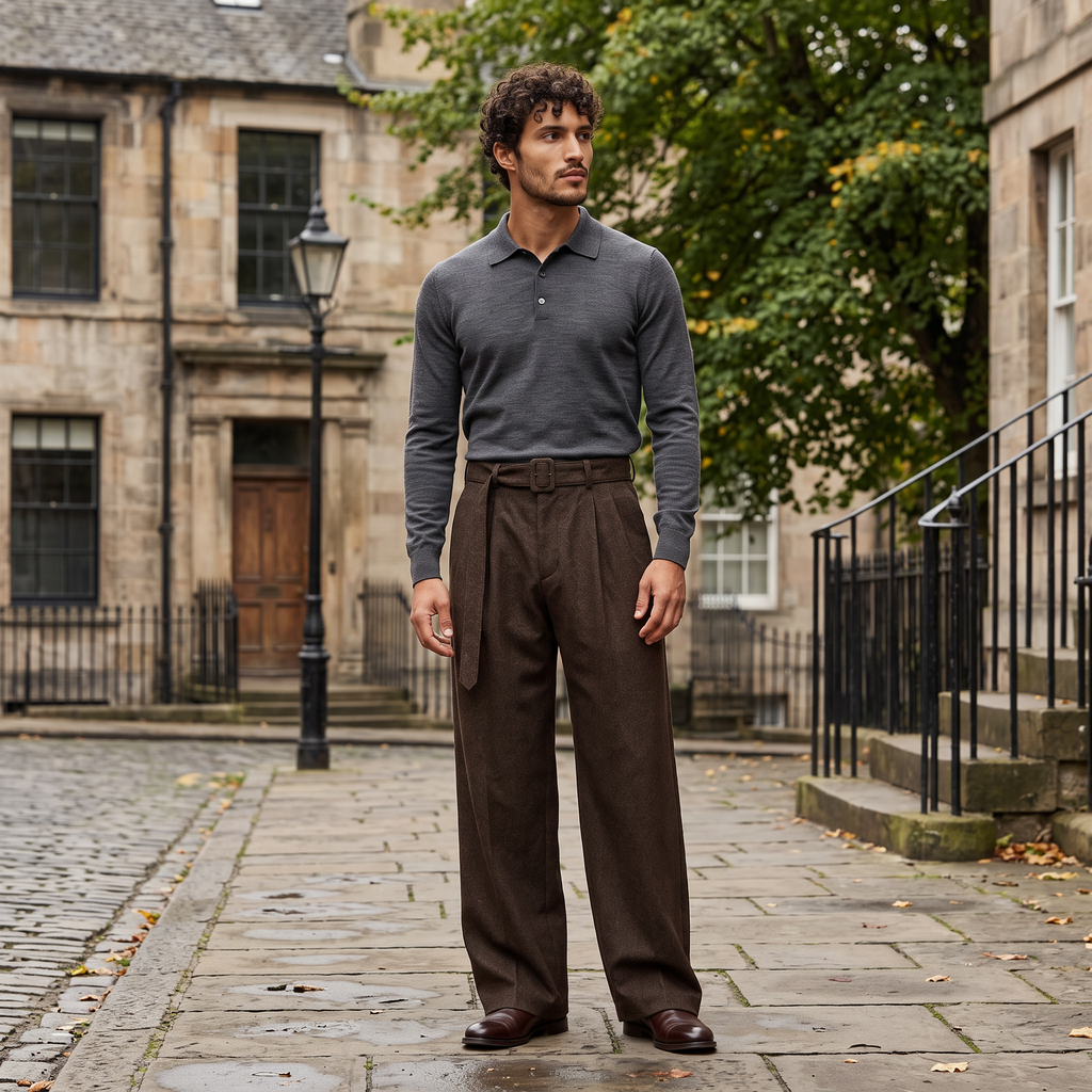 Men's Pleated Wide-Leg Dress Trousers