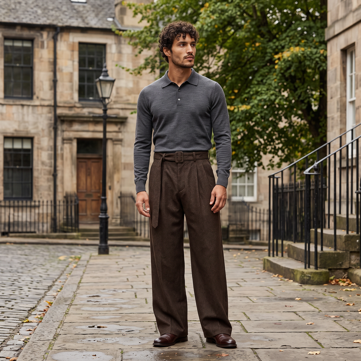 Men's Pleated Wide-Leg Dress Trousers