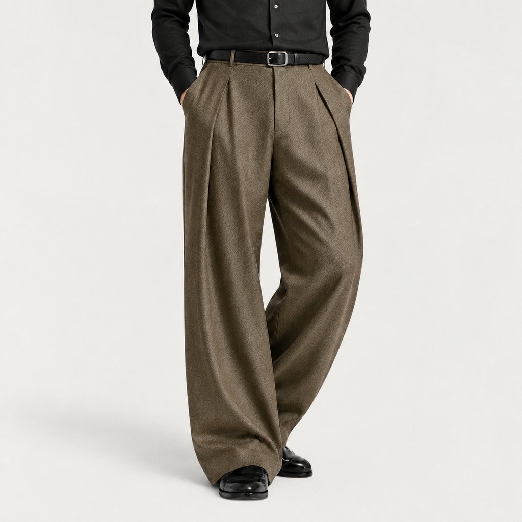Men's Wide-Leg Pleated Trousers - Relaxed Tailored Fit