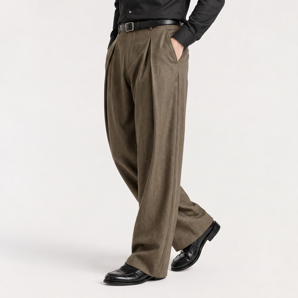 Men's Wide-Leg Pleated Trousers - Relaxed Tailored Fit