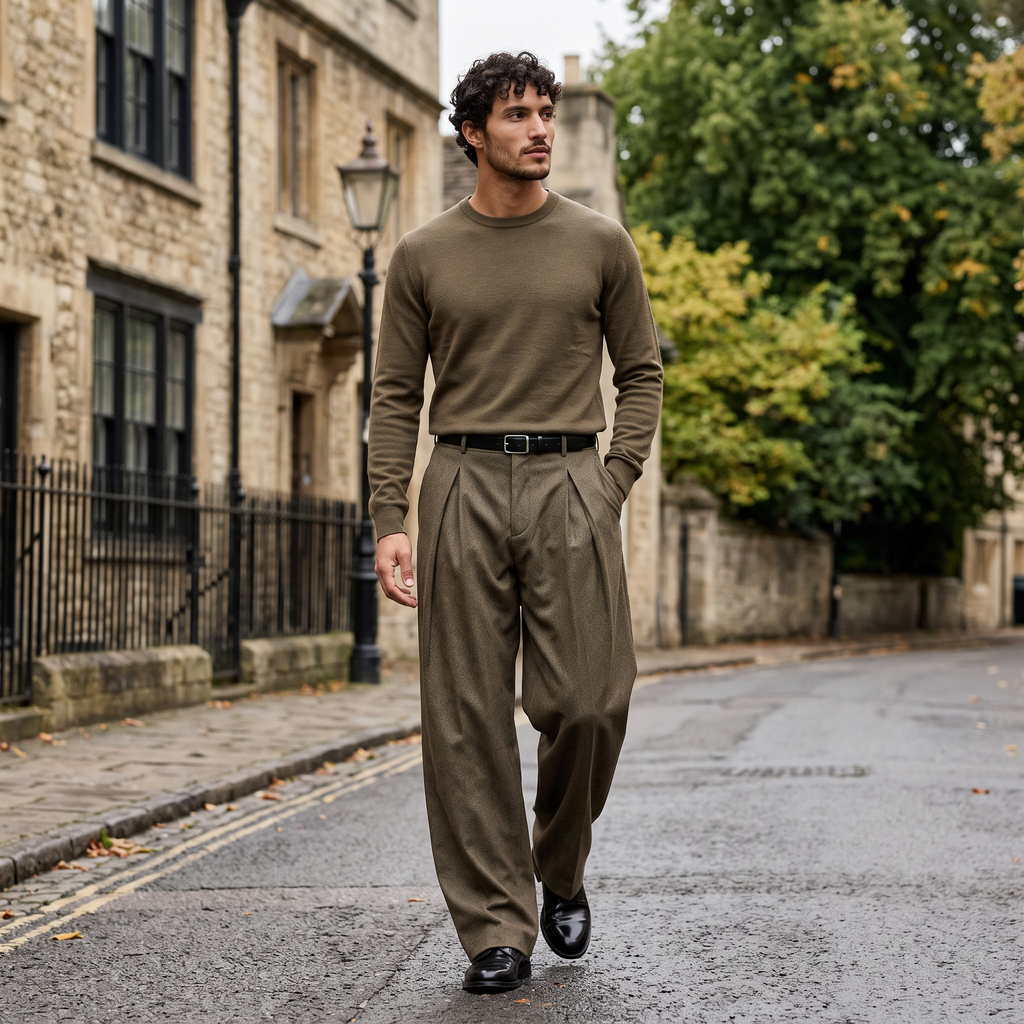 Men's Wide-Leg Pleated Trousers - Relaxed Tailored Fit