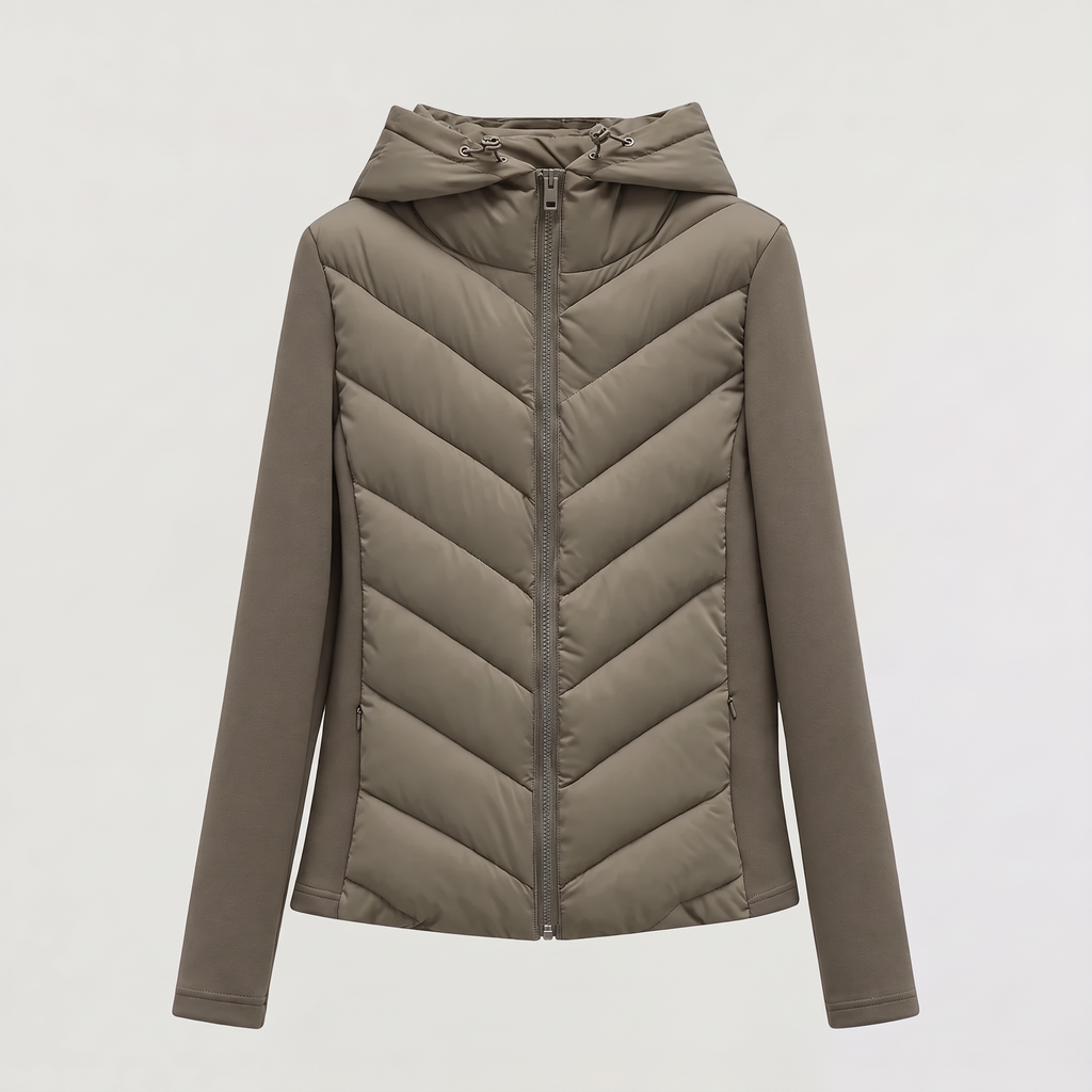 Women's Hooded Chevron Puffer Quilted Jacket