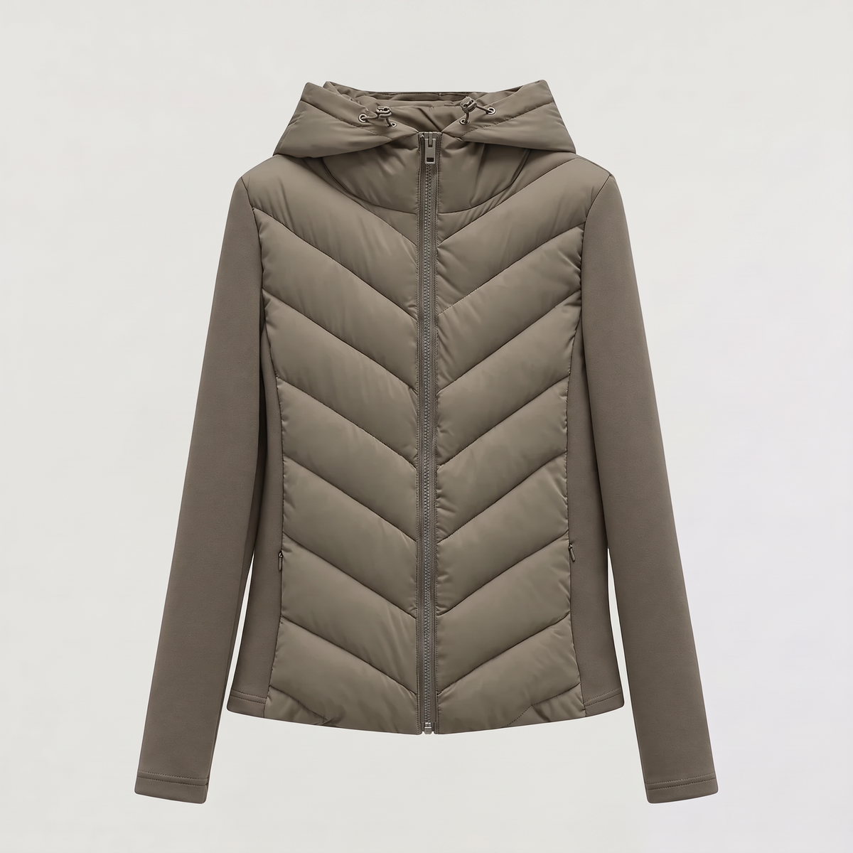Women's Hooded Chevron Puffer Quilted Jacket