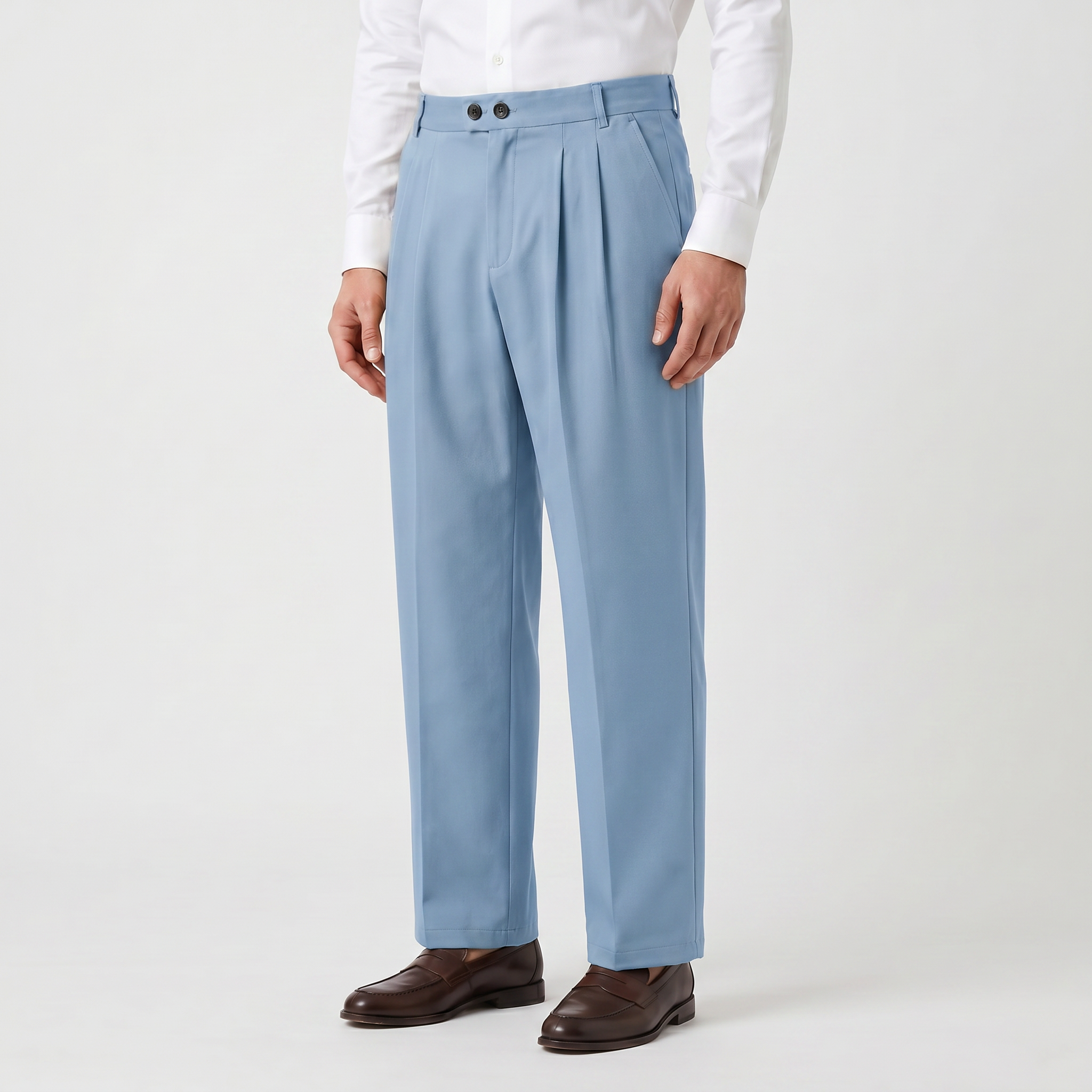 Men’s Casual Pleated Straight Leg Trousers
