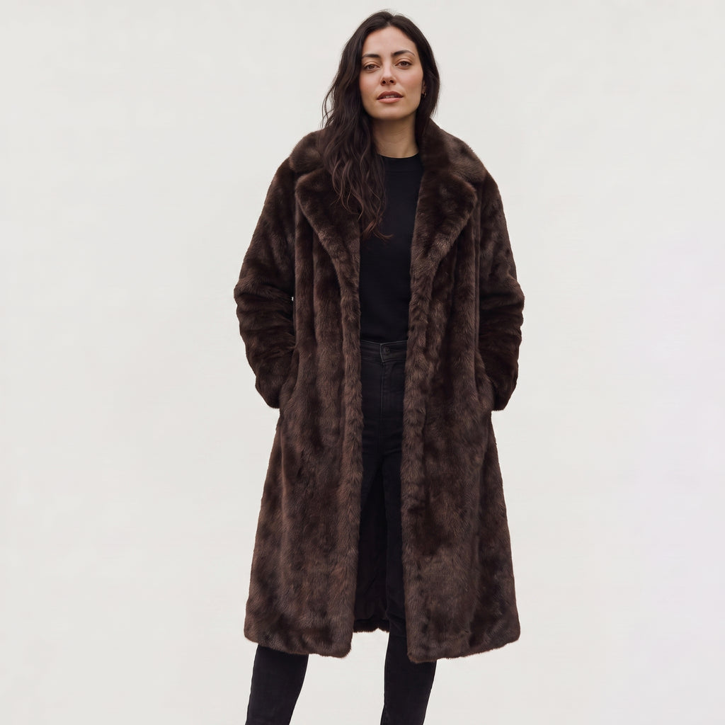 Women's Long Faux Fur Trench Coat