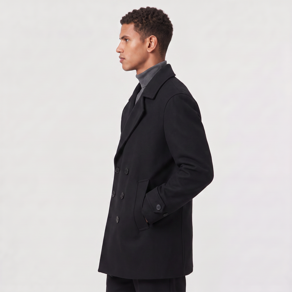 Men's Double-Breasted Wool Blend Short Trench Coat