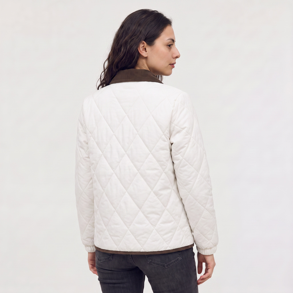 Women’s Quilted Puffer Jacket with Corduroy Collar