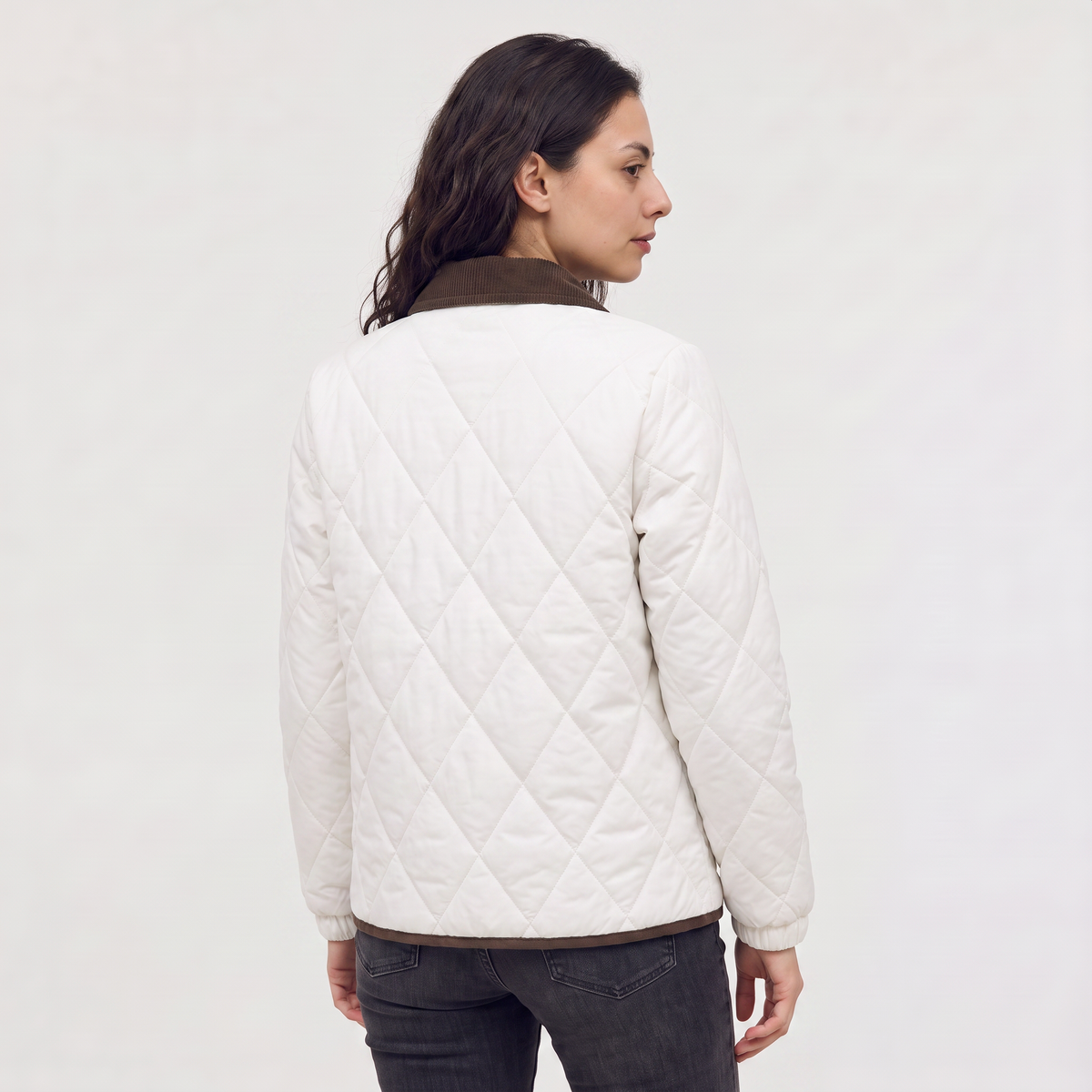 Women’s Quilted Puffer Jacket with Corduroy Collar