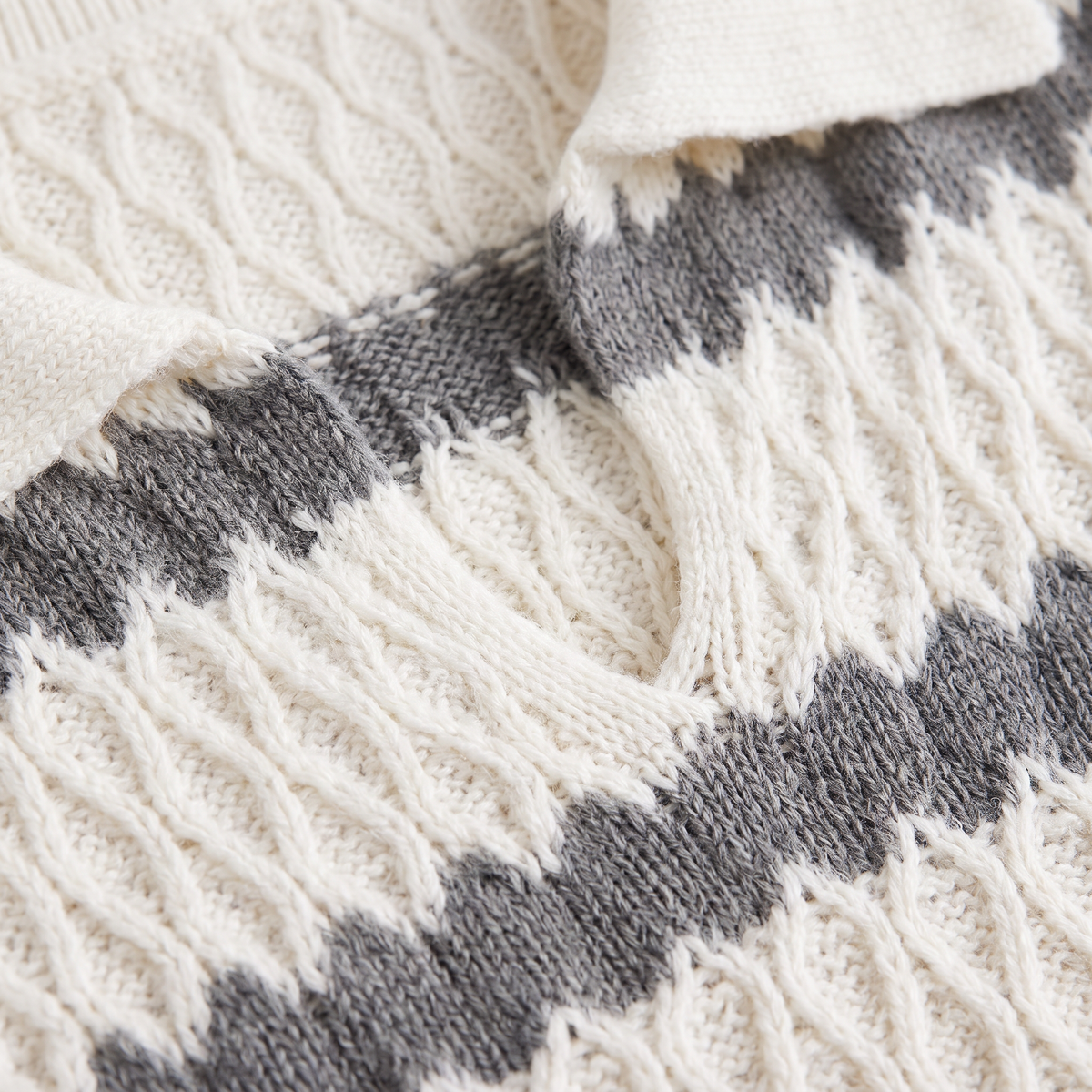 Women's Striped Pointelle Cable Knit Collar Jumper