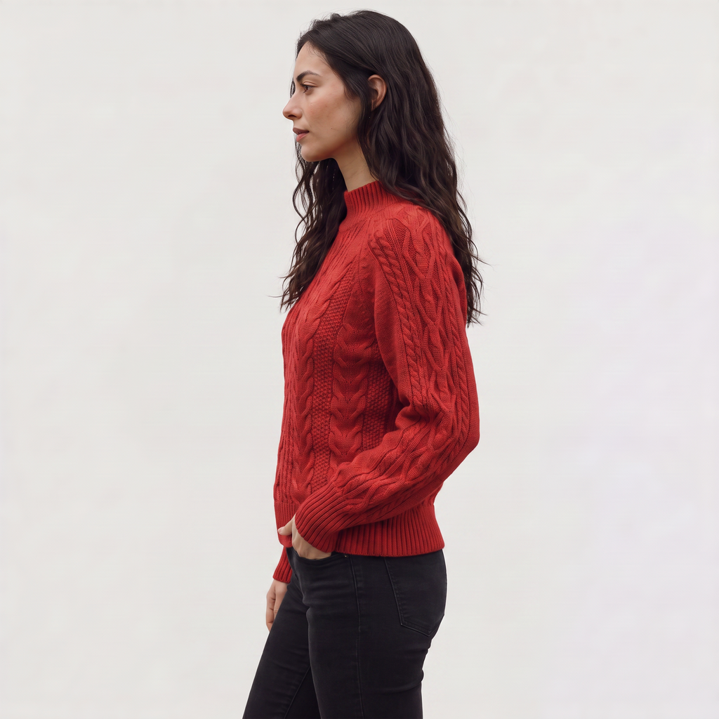 Women's Cable Knit Mock Neck Jumper
