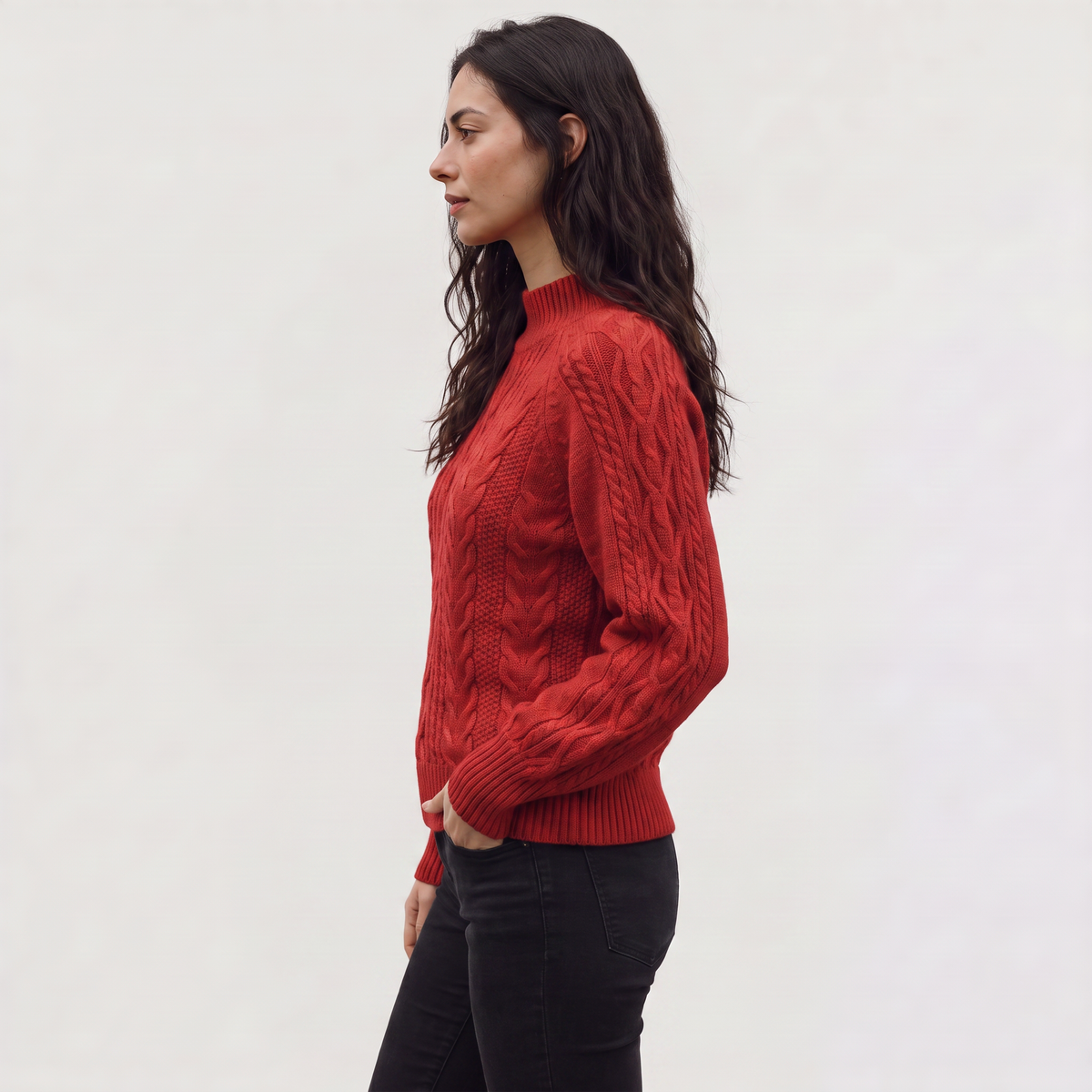 Women's Cable Knit Mock Neck Jumper