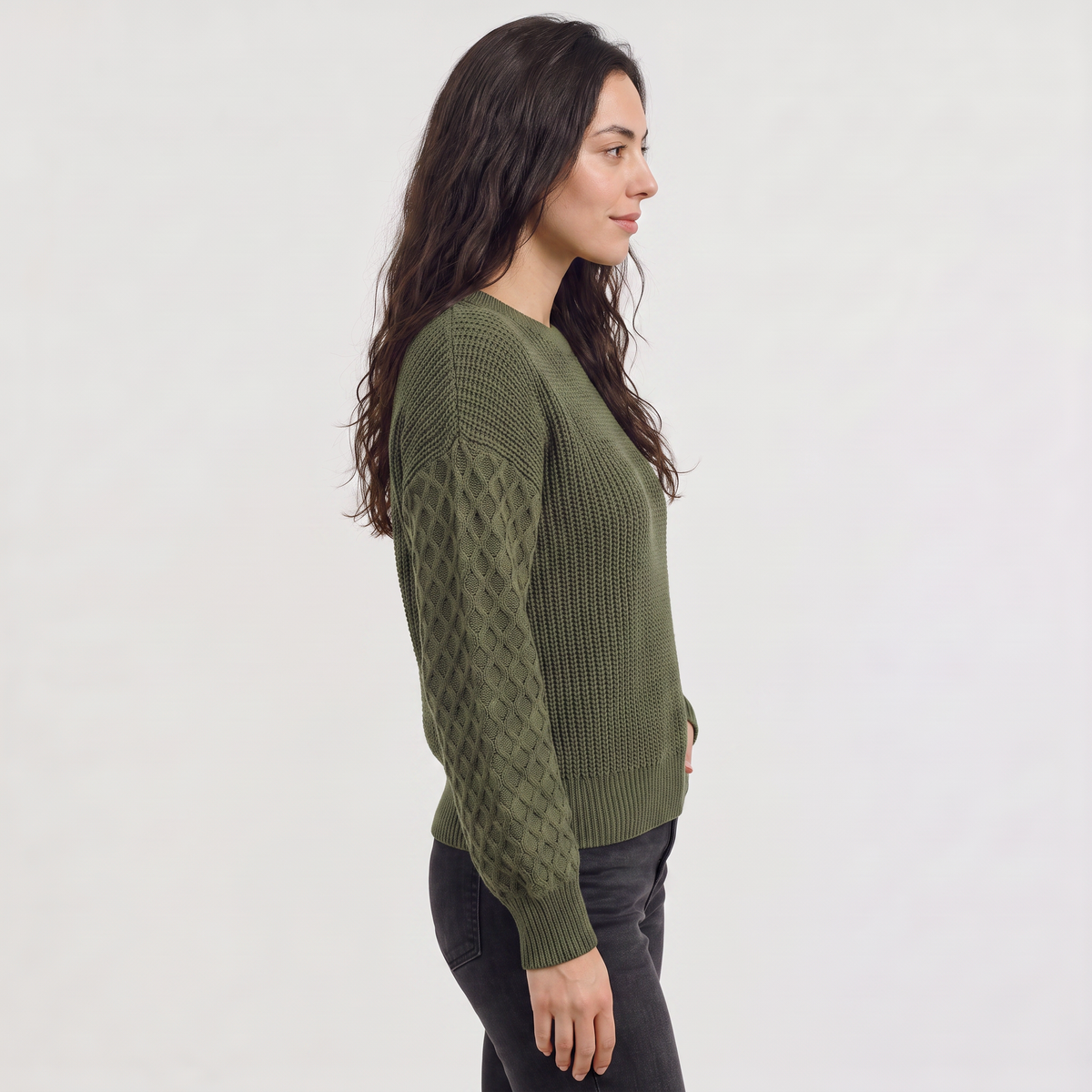 Women's Lantern Sleeve Knit Sweater - Textured Winter Jumper