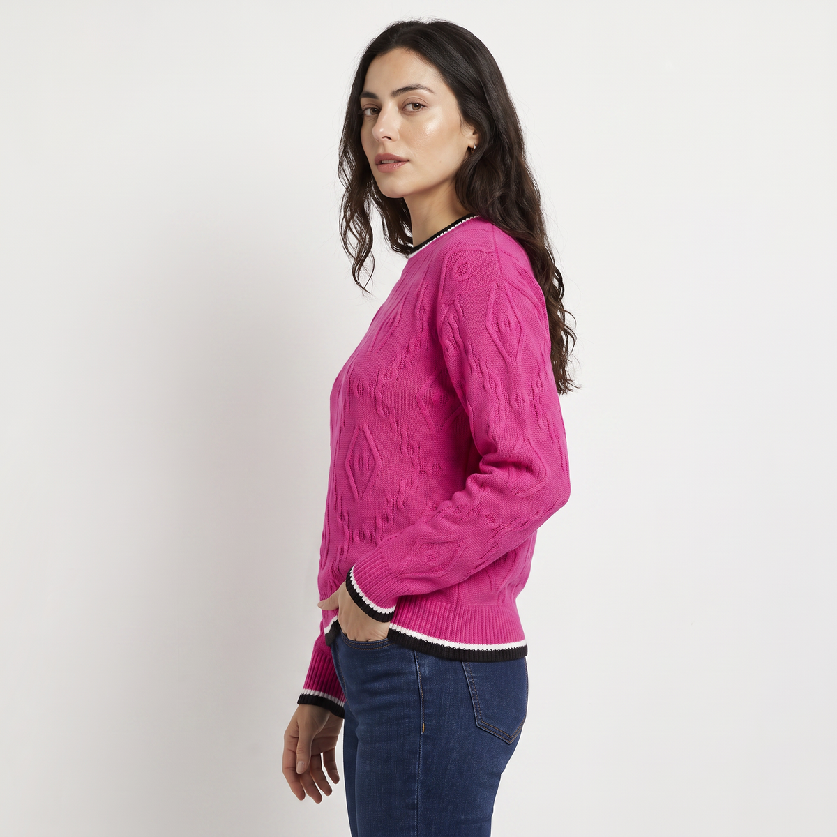 Women's Casual Striped Contrast Knit Jumper