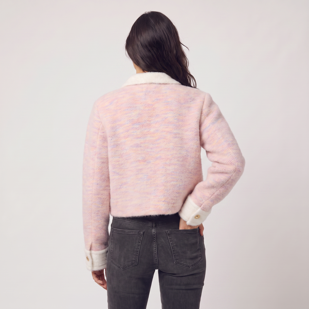 Women’s Cropped Knitted Cardigan with Contrast Collar