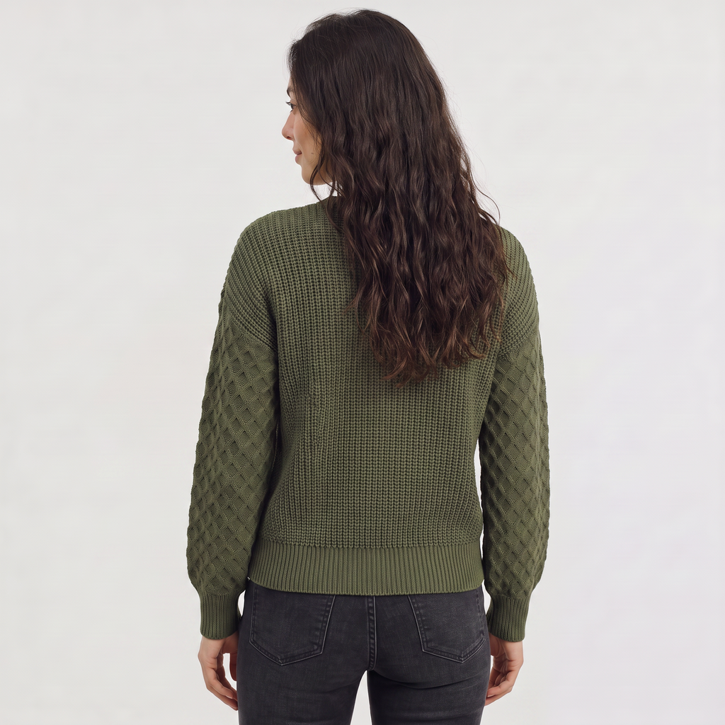 Women's Lantern Sleeve Knit Sweater - Textured Winter Jumper