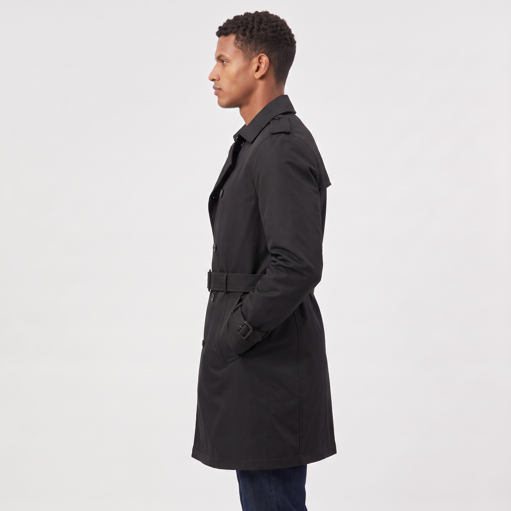 Men's Double-Breasted Mid-Length Trench Coat