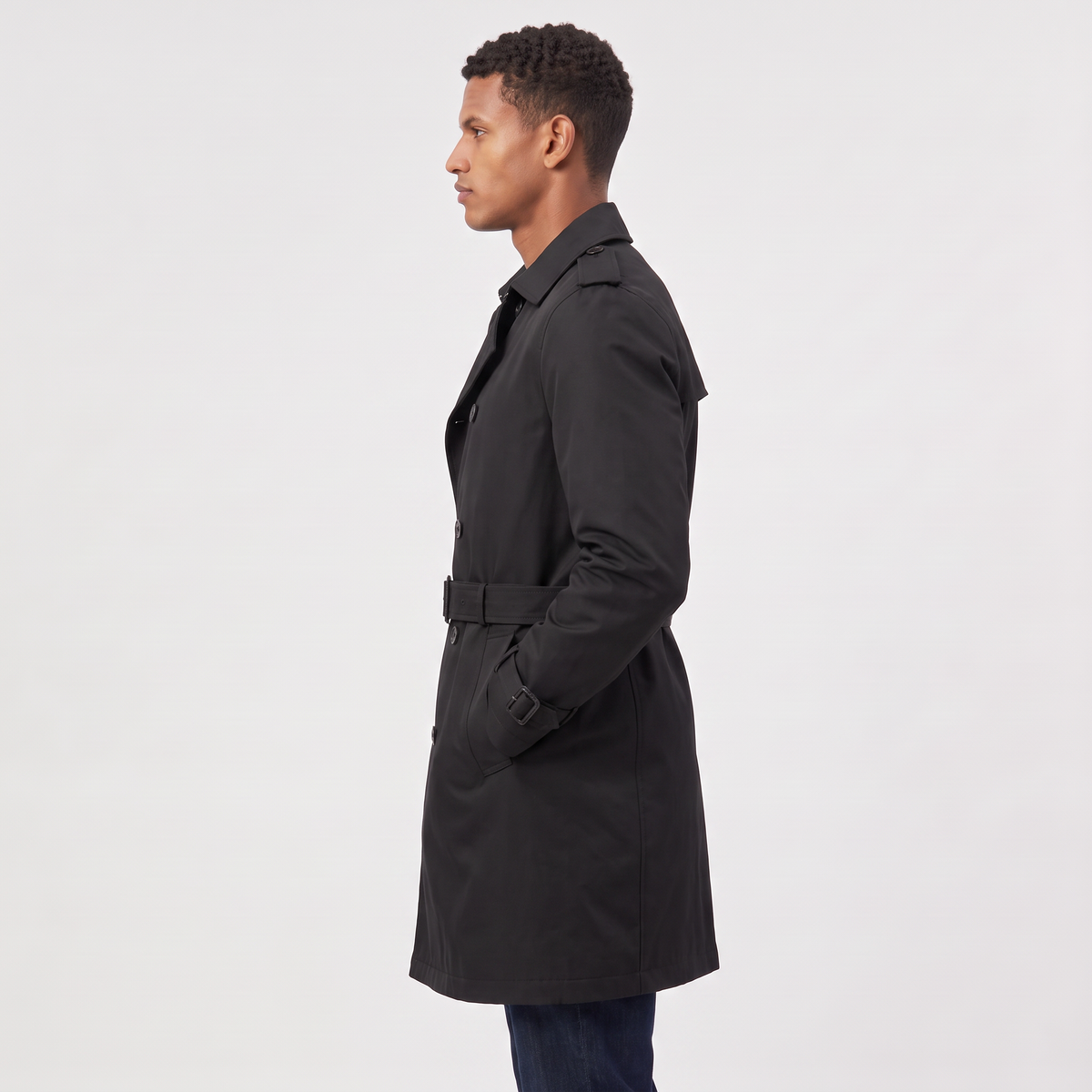 Men's Double-Breasted Mid-Length Trench Coat