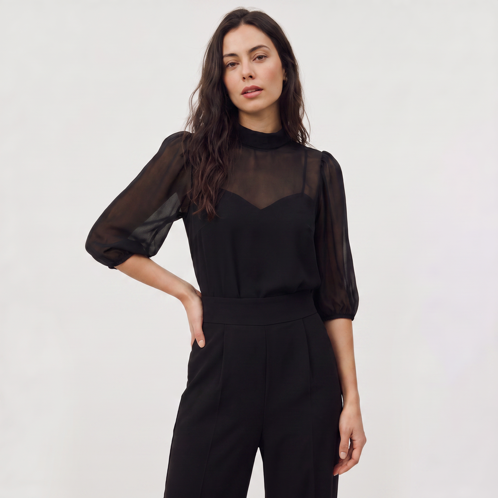 Women's Wide-Leg Puff Sleeve Jumpsuit