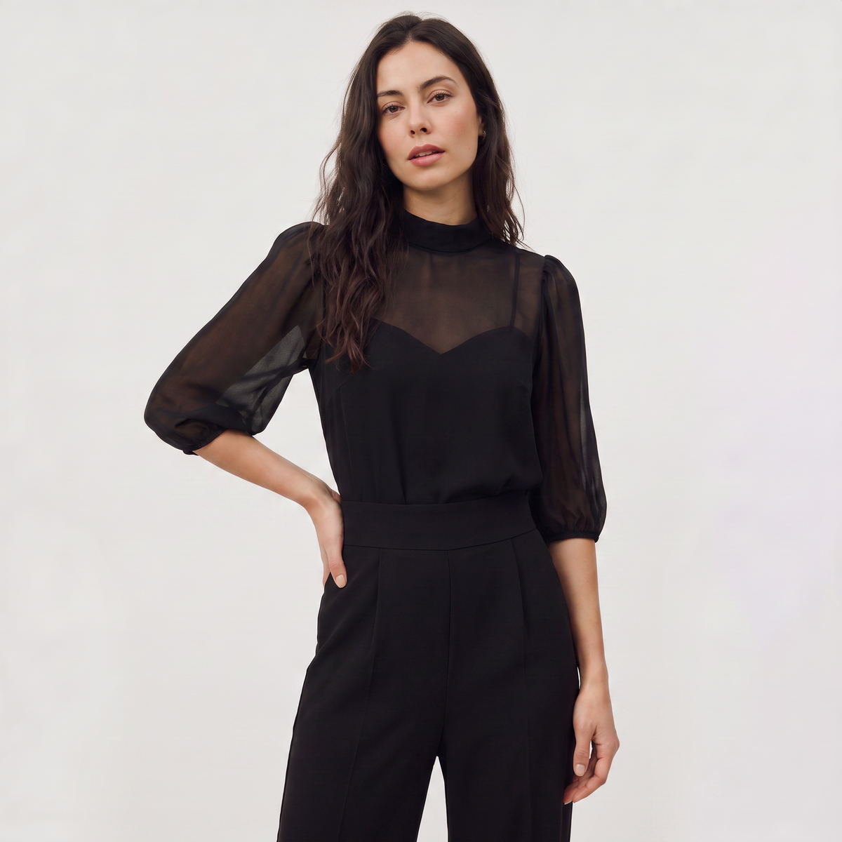 Women's Wide-Leg Puff Sleeve Jumpsuit