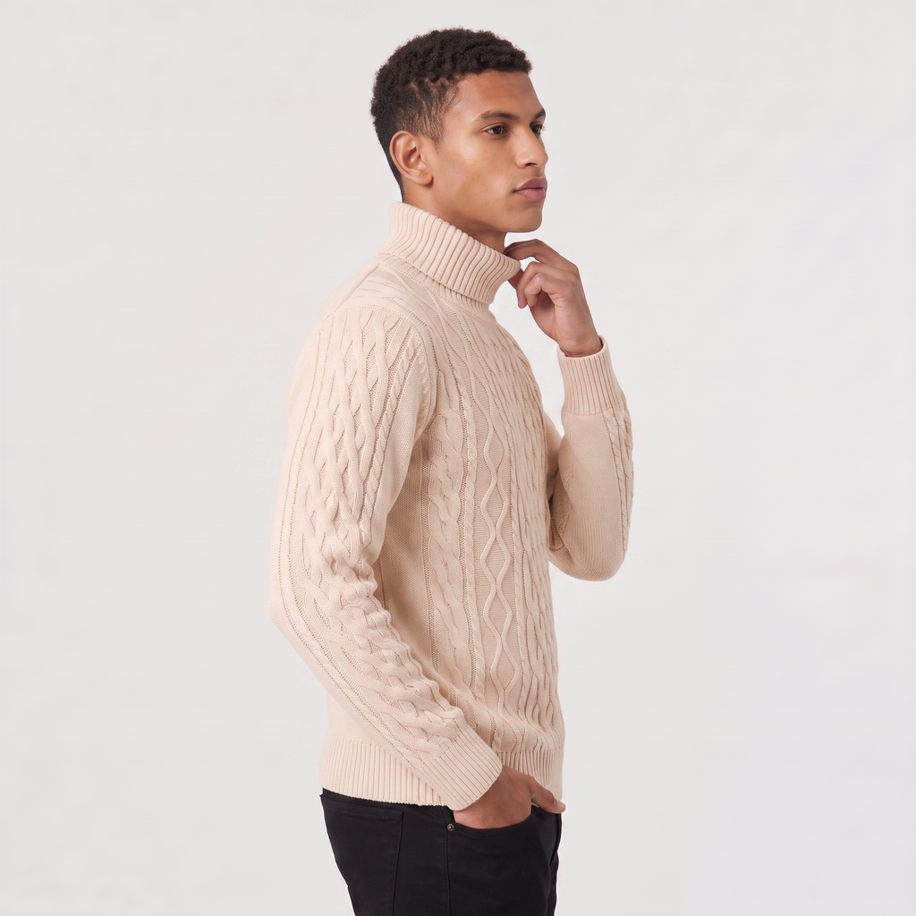 Men's Cable Knit Wool Turtleneck Sweater