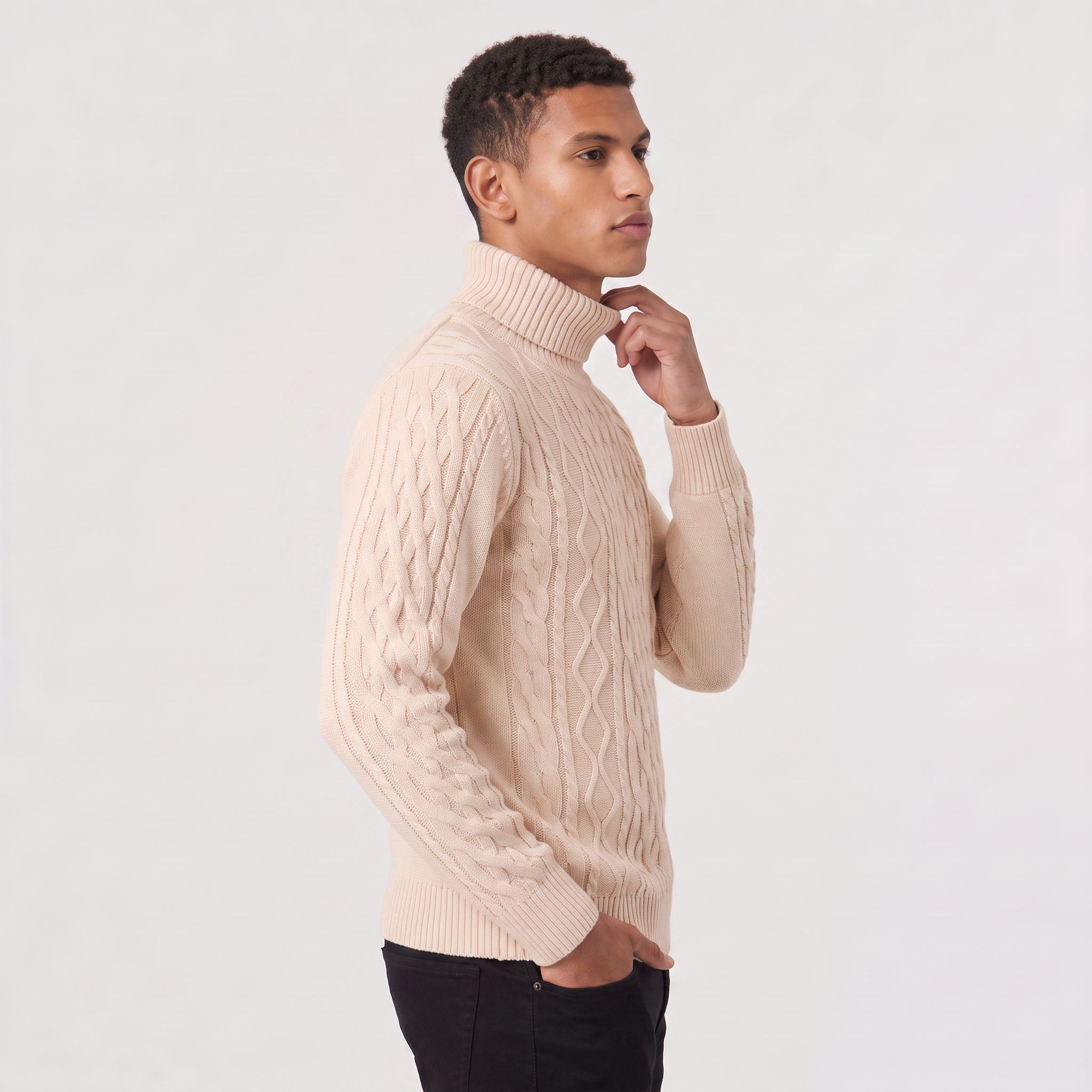 Men's Cable Knit Wool Turtleneck Sweater