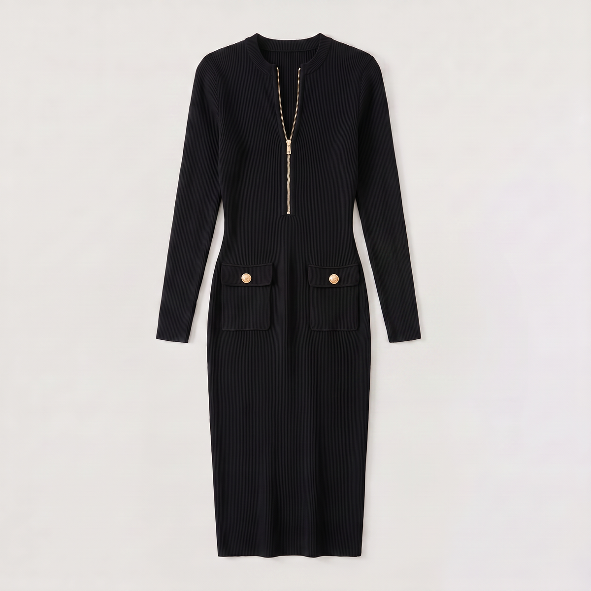 Women's Formal Ribbed Knit Zip Midi Dress