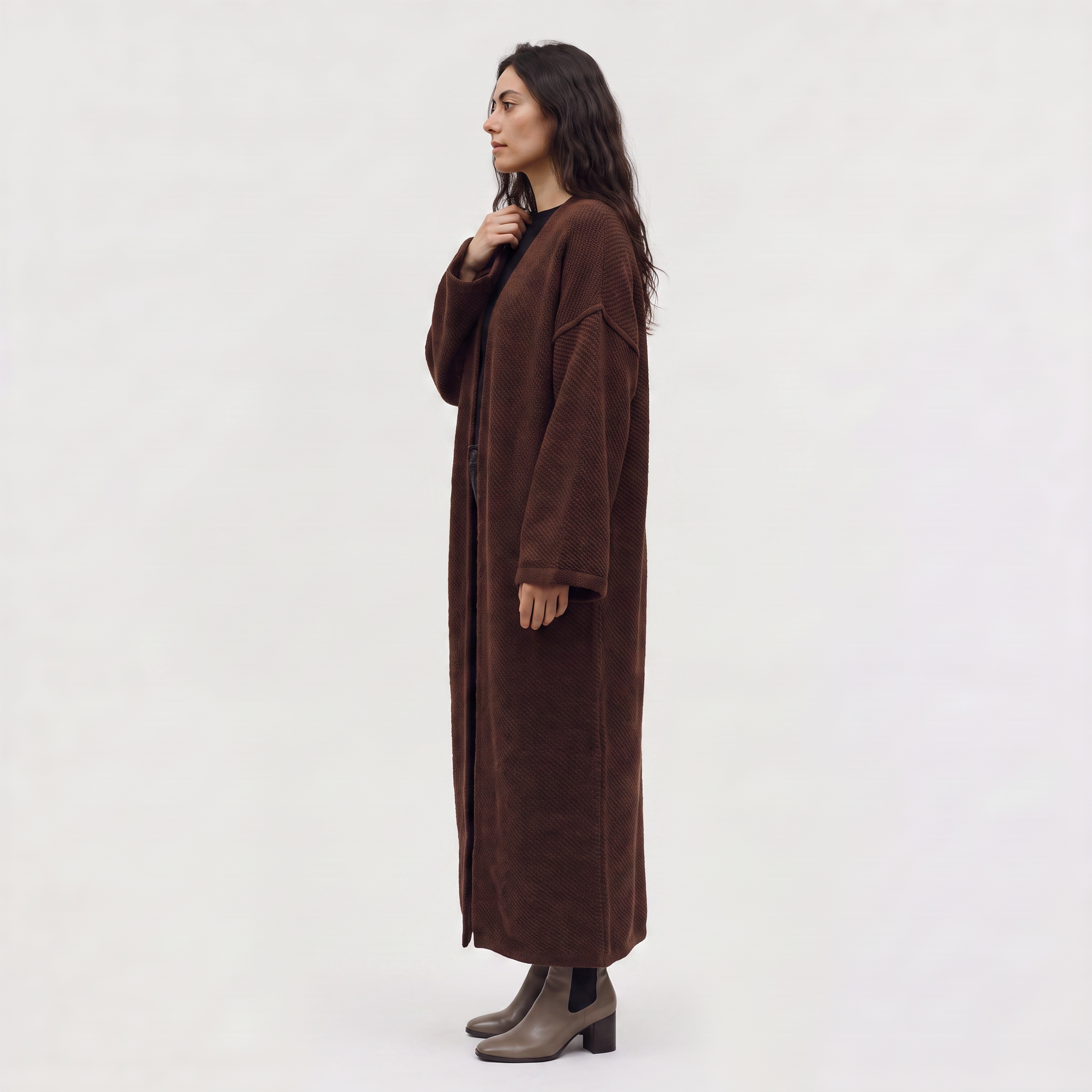 Women's Long Line Open-Front Knit Cardigan