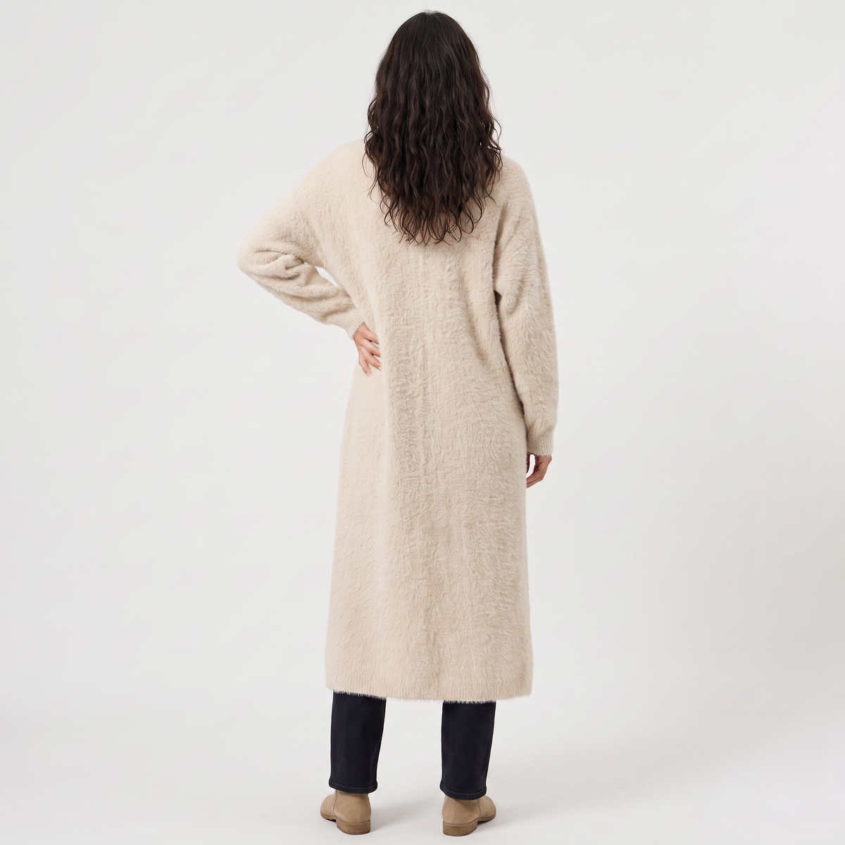 Women's Fluffy Longline Open-Front Cardigan