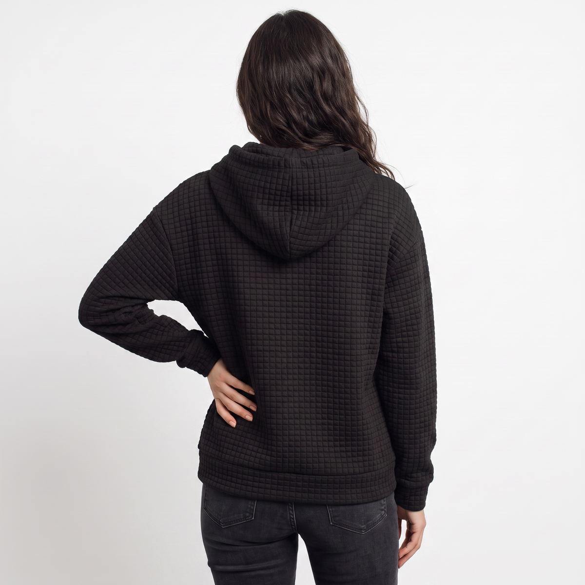 Women's Quilted Drawstring Hoodie - Kangaroo Pocket