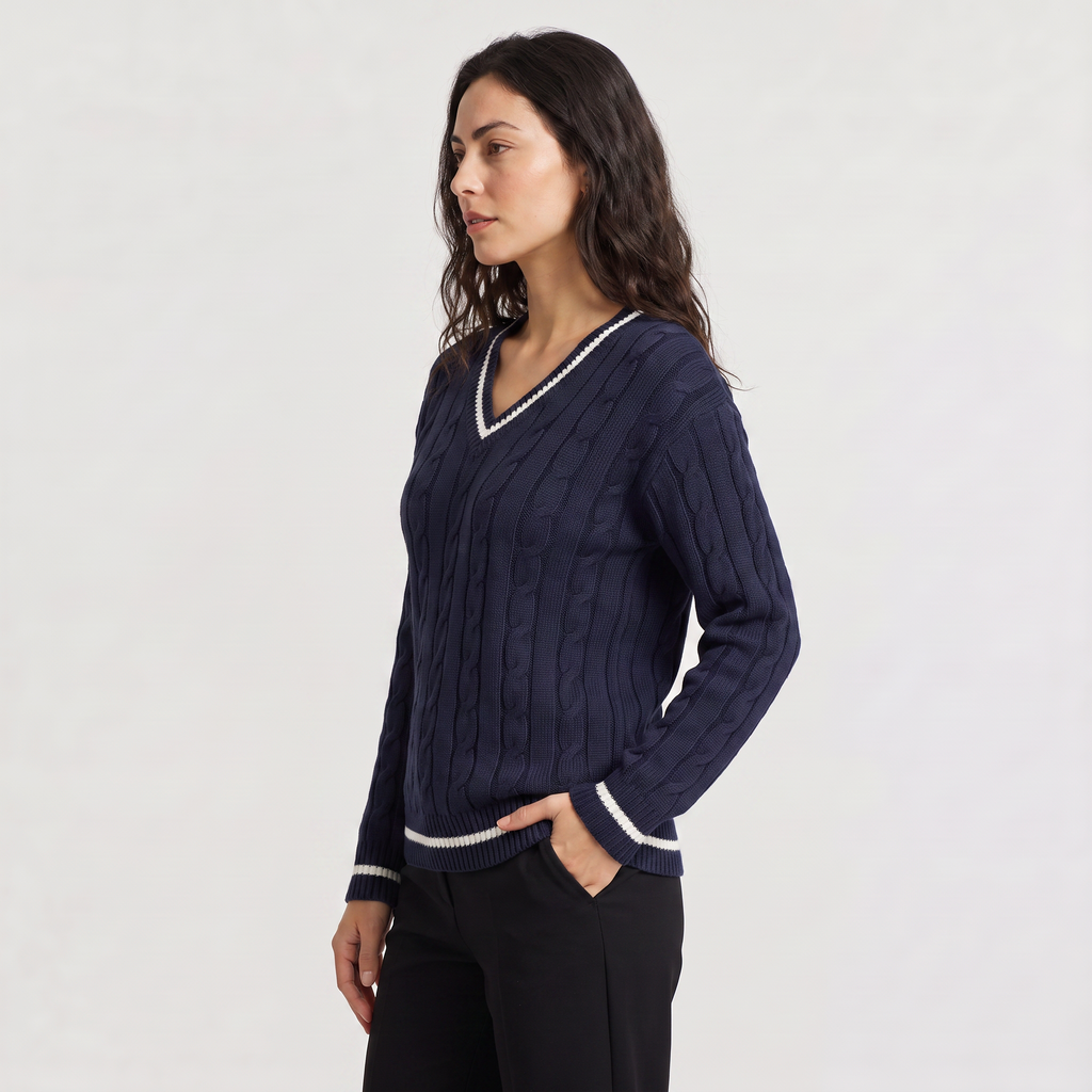 Women's V-Neck Cable Knit Jumper
