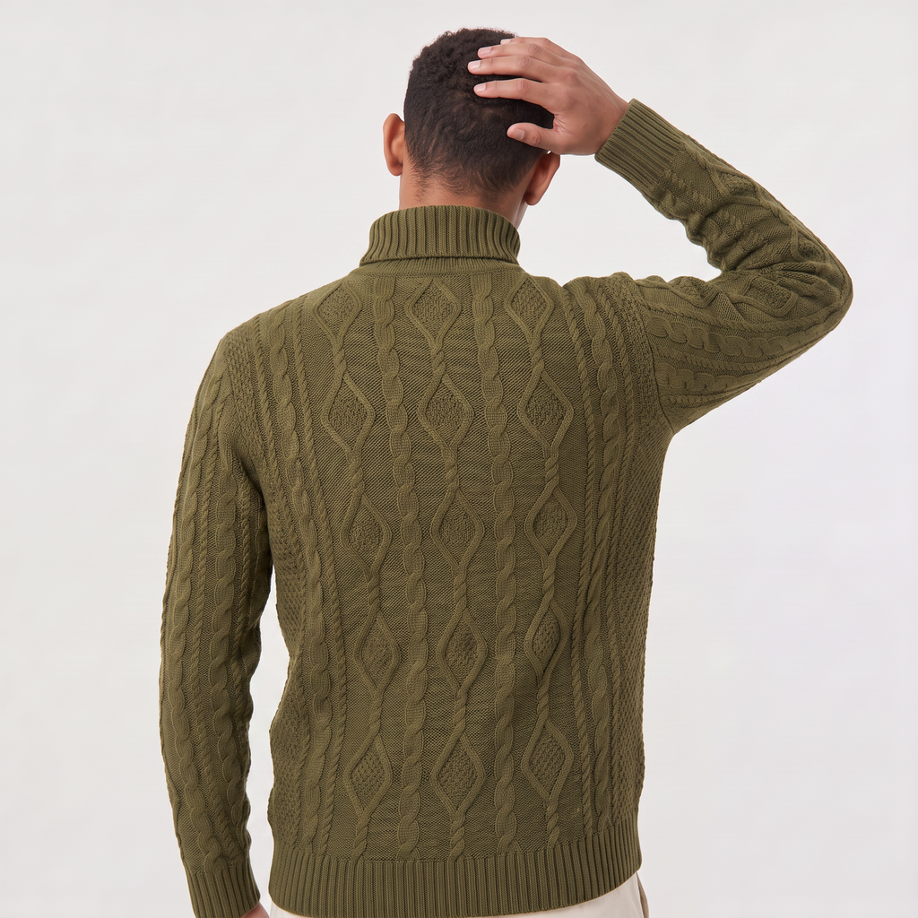 Men's Cable Knit Turtleneck Sweater