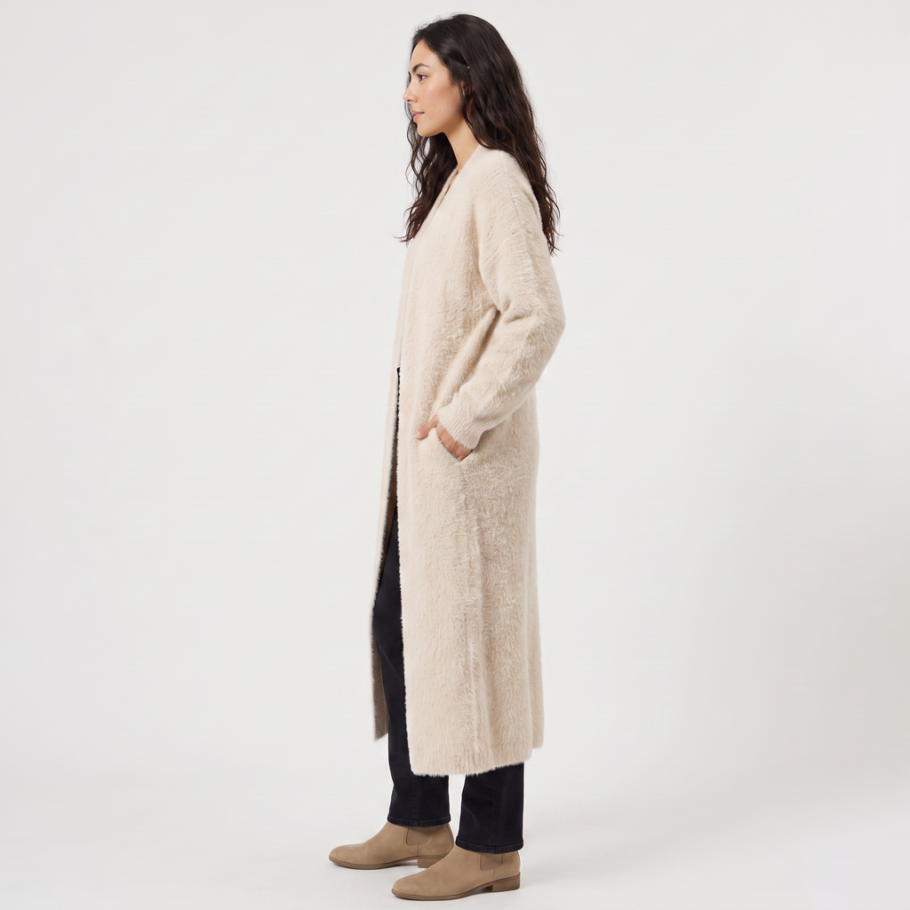 Women's Fluffy Longline Open-Front Cardigan