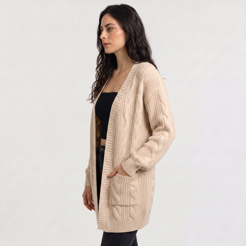 Women's Open Front Oversized Cable Knit Cardigan