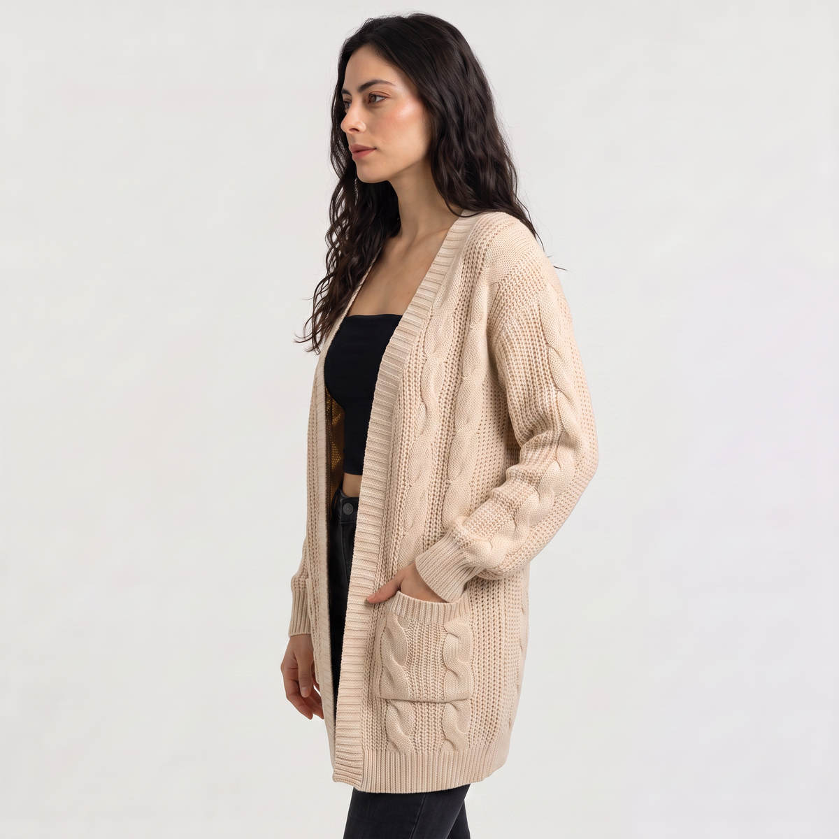 Women's Open Front Oversized Cable Knit Cardigan