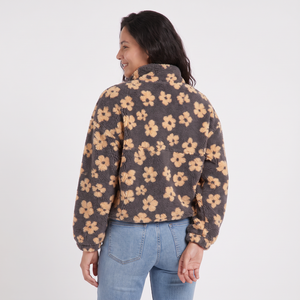 Women's Floral Teddy Fleece Half-Zip Jumper