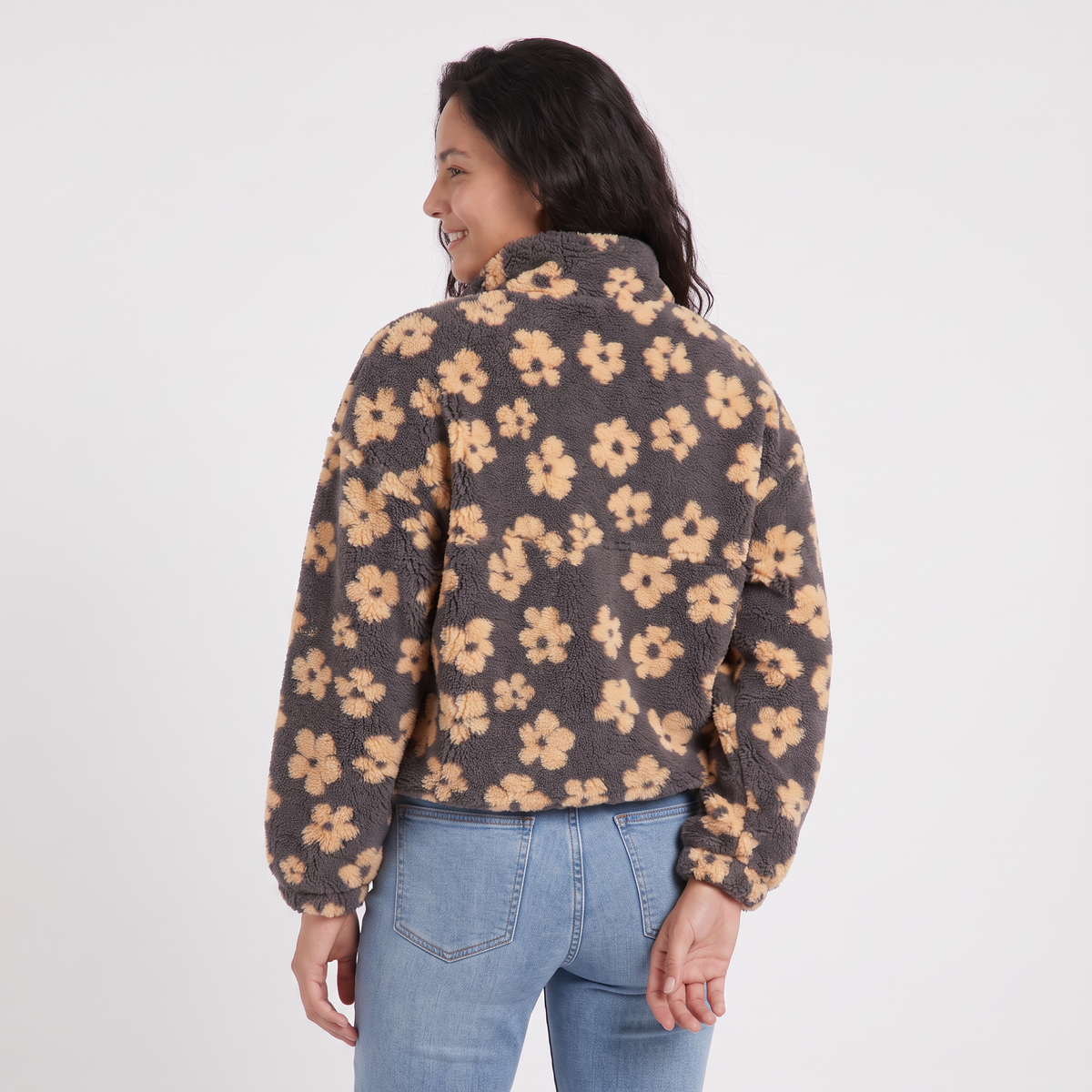 Women's Floral Teddy Fleece Half-Zip Jumper