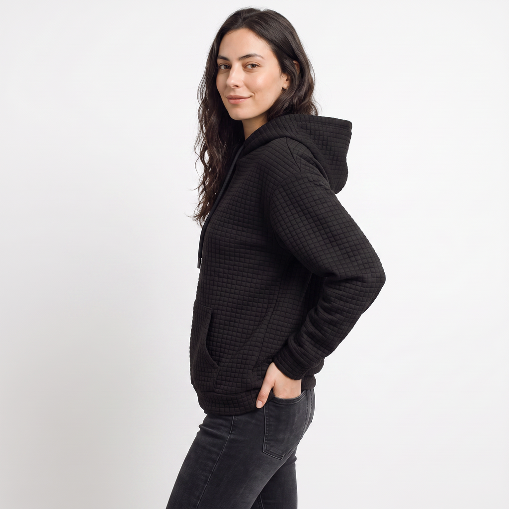 Women's Quilted Drawstring Hoodie - Kangaroo Pocket