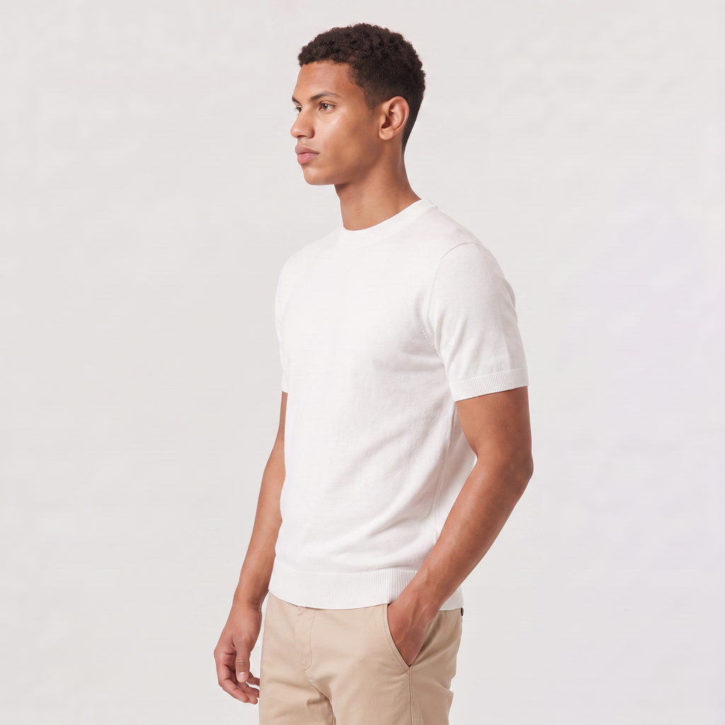 Men's Crew Neck Fine Knit Short Sleeve T-Shirt