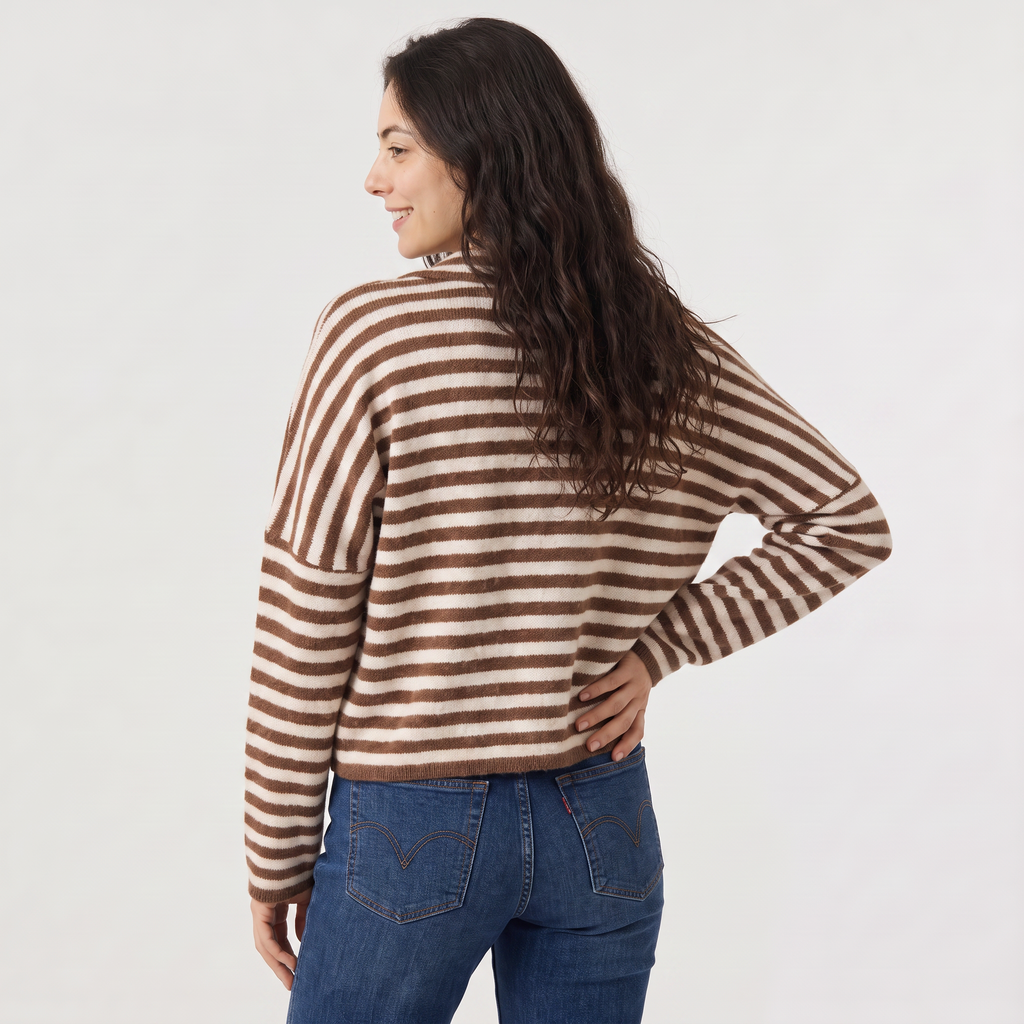 Women's Striped Collared Knit Cardigan - Button Front