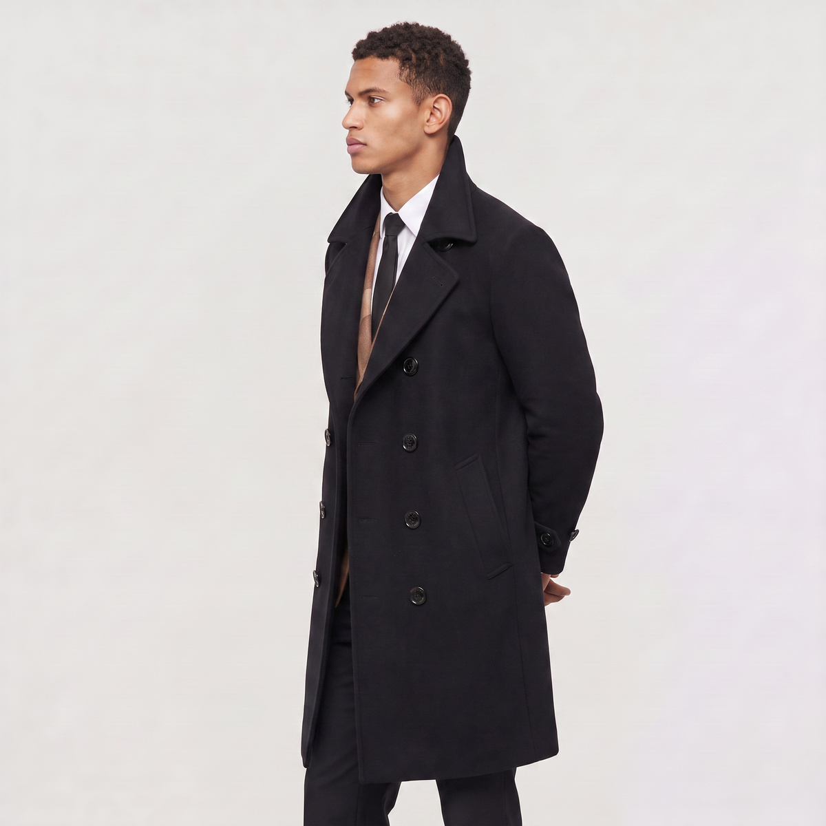 Men's Double-Breasted Slim Fit Long Coat