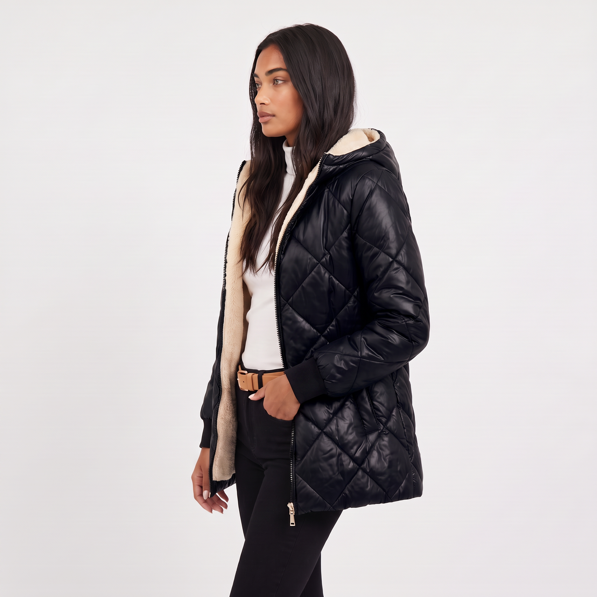 Women's Quilted Hooded Mid-Length Jacket