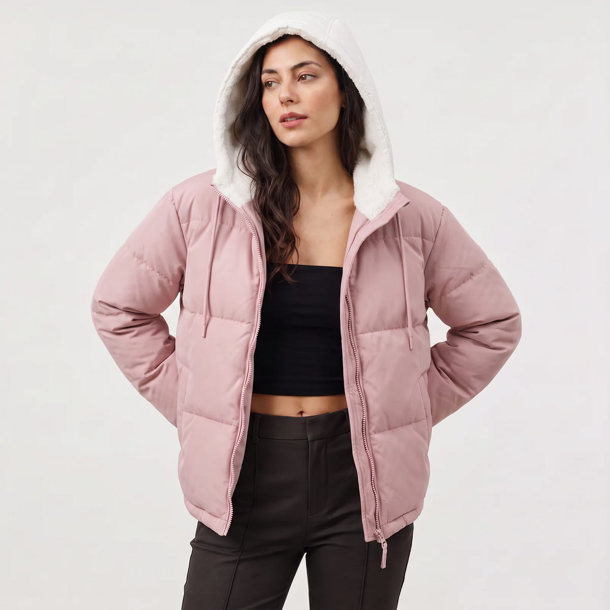 Women's Sherpa-Lined Hooded Puffer Jacket