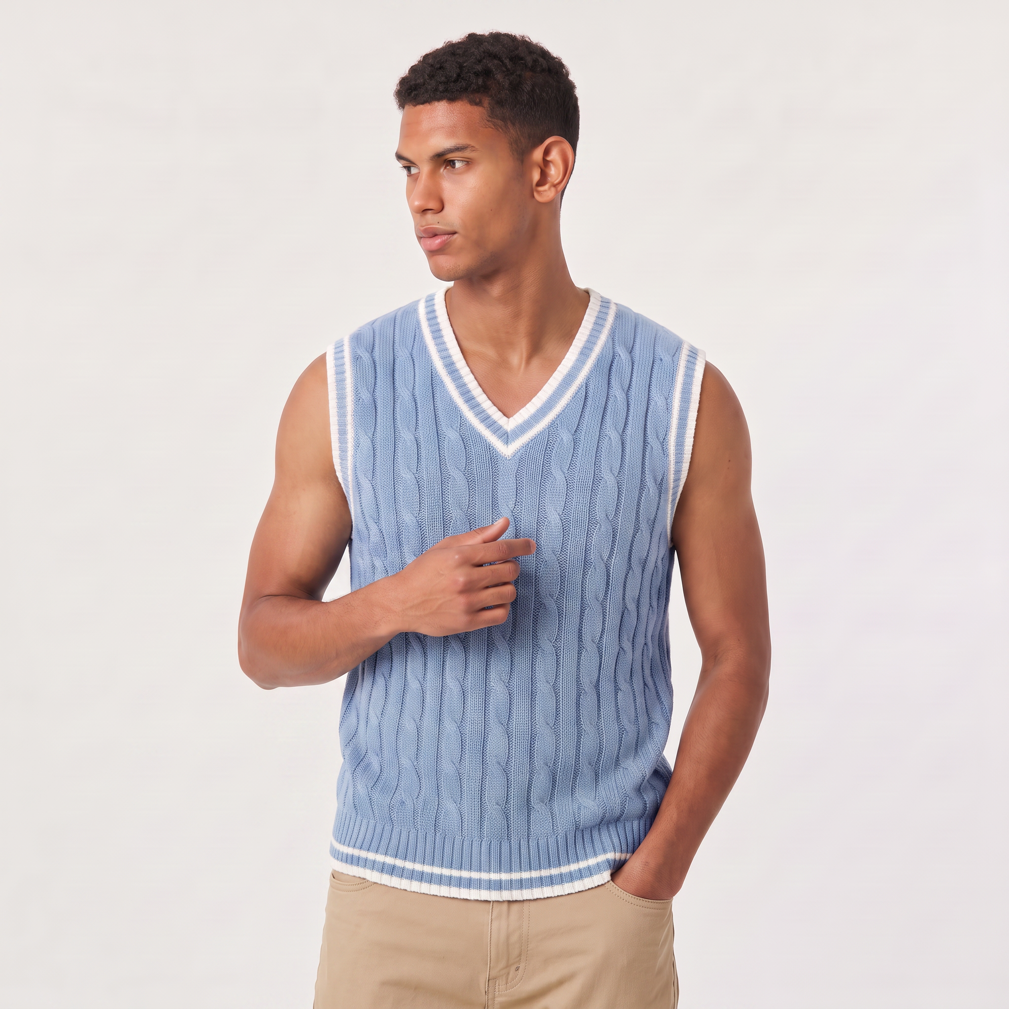 Men's Cable Knit V-Neck Sweater Vest - Sleeveless