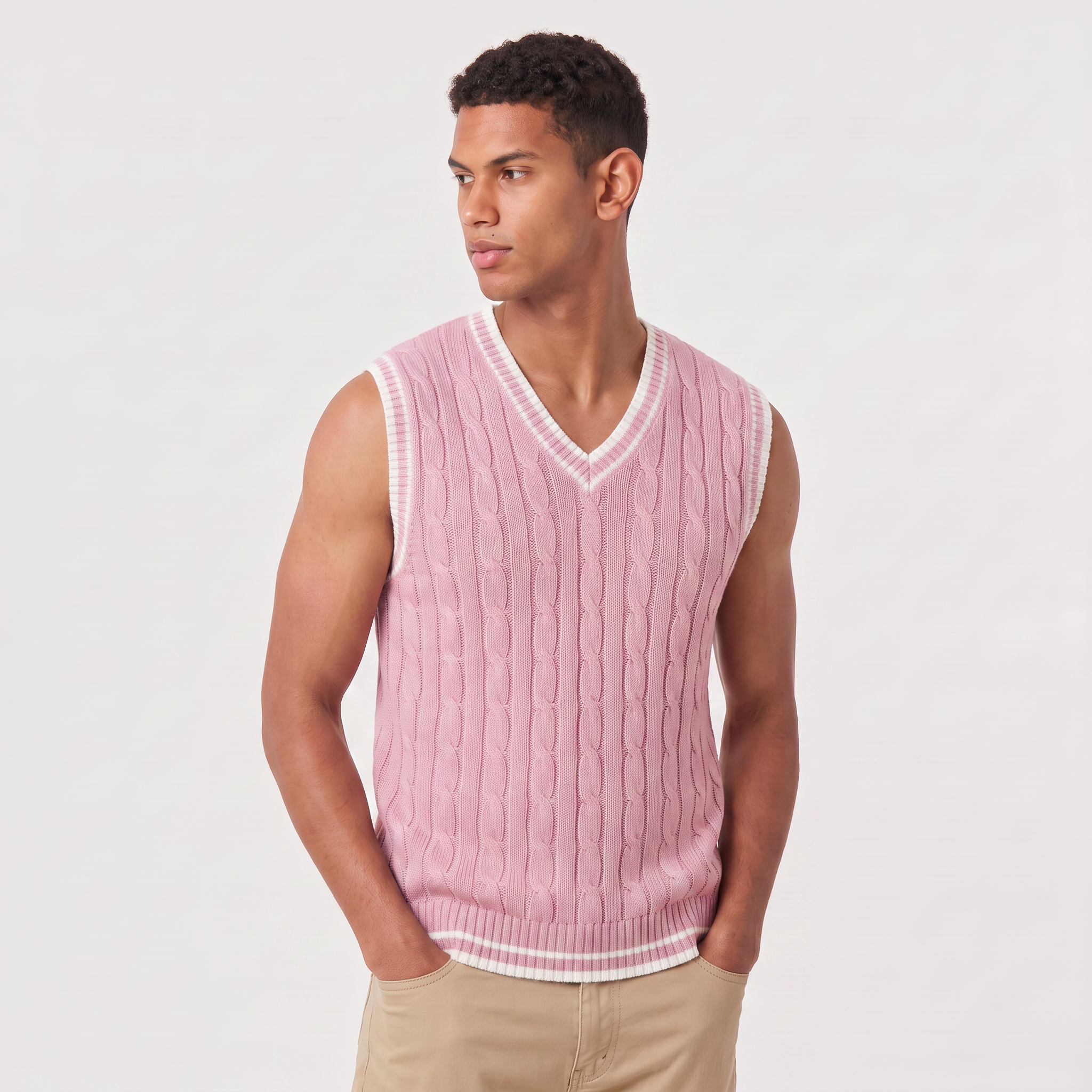 Men's Cable Knit V-Neck Sweater Vest - Sleeveless