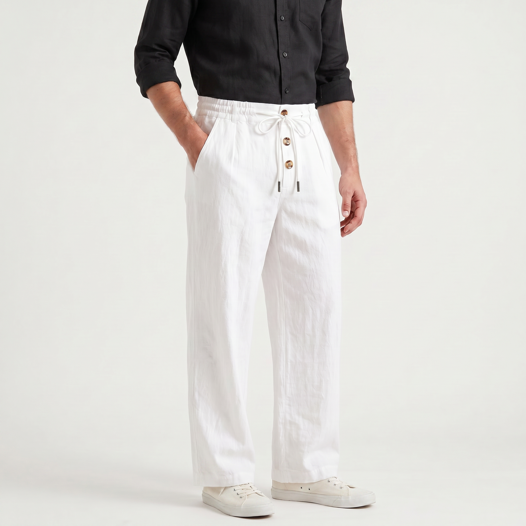 Men's Linen Drawstring Wide Leg Pants