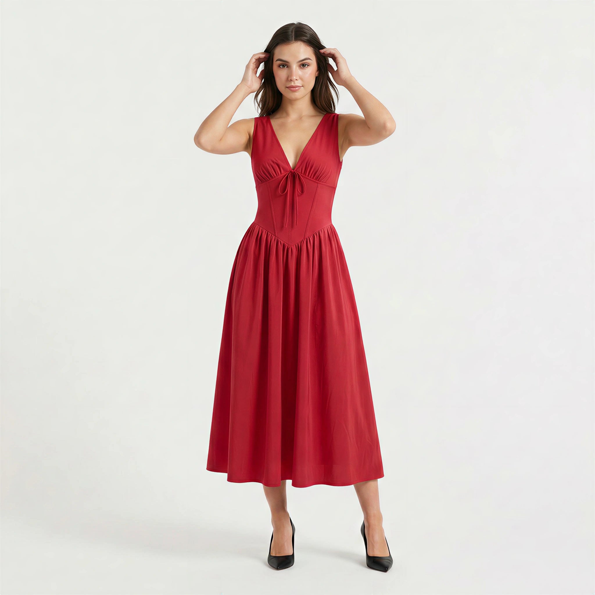 Women's Sleeveless V-Neck Midi Dress