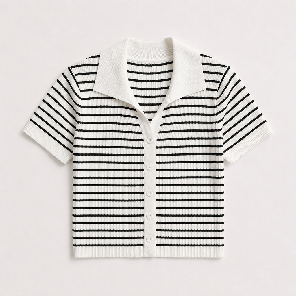 Women's Striped Button-Up Polo Shirt